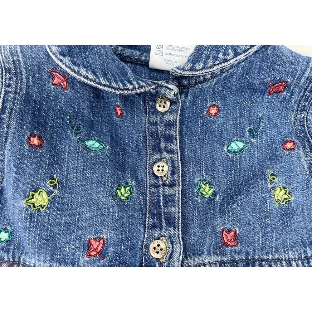 Oshkosh B'gosh Girl 3T Denim Jean Dress Blue‎ Long Sleeves Leaves Toddler